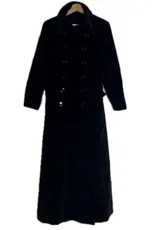 Vintage Velvet Coat Womens S Black Double Breasted Long Maxi Overcoat trench