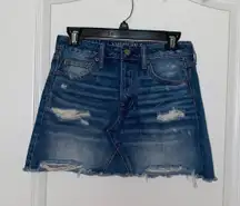 Light Wash Distressed Mini Skirt