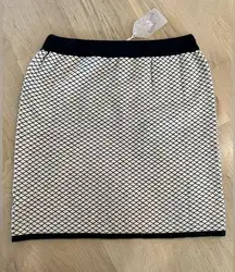 Hem & Thread navy blue cream patterned knit skirt large NWT