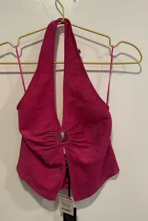 Sparkly pink halter crop top