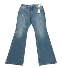 GOOD AMERICAN NWT High Rise Flare Jeans Distressed Medium Wash Size 10/30