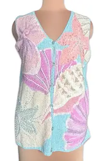 Pastel Seashell Knit Vest Silk Linen Coastal Cottagecore Fairy Mermaid Ocean