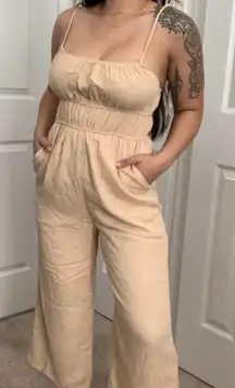 Le Lis Cream Gold wide leg‎ jumpsuit size medium Boutique Spring summer