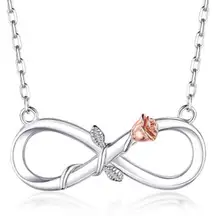 S925 Sterling Silver / Rose Gold Dainty Infinity Rose Flower Shaped Pendant Necklace