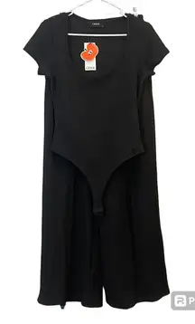 Cider 2 Piece Loungewear Wide‎ Leg Ribbed Pants Short Sleeve Bodysuit