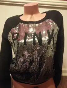 PINK Bling Crew Sweatshirt Size Small New Black Silver Sequins