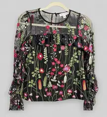 Red Carter sheer layered stunning embroidery top size XS whimsigoth witchy