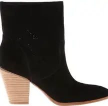 Gettup Laser Cut Black Leather Suede Ankle Heel Boots 7