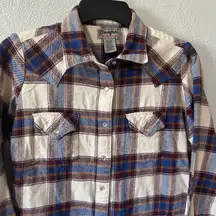 Wrangler Wrancher Flannel Pearl Snap Shirt Long Sleeve Size Small Purple Plaid