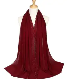 Solid Color Beaded Bubble Long Scarf Turban Elegant Women Shawl Headwear