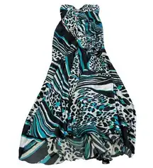 Cache Dress Womens 10 Blue White Animal Print Strapless Mermaid Gown Vintage