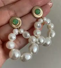 Nordstrom Elegant Pearl and Green Stone Earrings