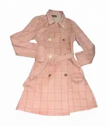 Alice Blue Pink Plaid Trench Coat XL