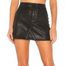 BlankNYC Jack Leather-Like Raw Edge Denim Jean Mini Skirt Black Shine 25 Revolve