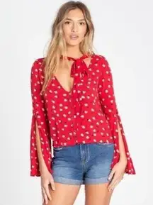 Billabong  Lust Linger Neck Tie Button Down Blouse Top Women's Sz Small New