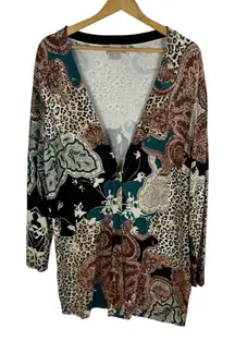 Chico's Animal Print Paisley Cardigan Sweater Size 3P XLP Maximalist‎ Boho Chic
