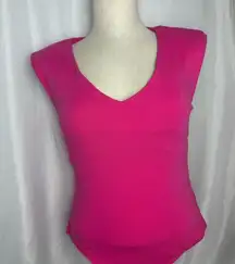 Steve Madden Women's Pink Sleeveless bodysuit with shoulder pads vneck NWT MED