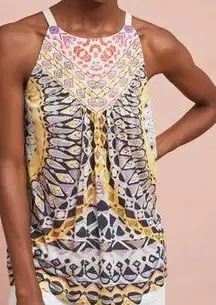 Anthropologie  Tank Embroidered Boho Sleeveless Blouse Colorful Geo‎ Print Summer