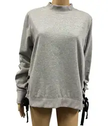 Bebe Sport Lace Up Side Rhinestone Logo Heather Gray Fleece Sweatshirt Womens L