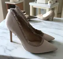 SAM EDELMAN Lavender Gray Fringe Fabric Trim Heels Size 9.5