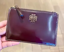 Tory Burch Britten patent Zip Card Case Mini Wallet TEMPRANILLO