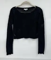 Dalia’s Rave Witchy Goth Retro Y2K Sheer Knit Cropped Top Women Medium Black