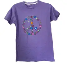 Daisy Street Asos Groovy Peace Sign Graphic Short Sleeve Purple Shirt XS