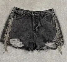 savannah jane rhinestone fringe shorts Black Button Fly‎ NWT distressed