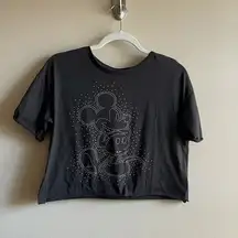 Disney  Mickey Mouse cropped charcoal Gray women’s shirt large w/ jeweled beading