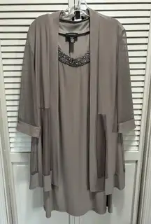 R&M Richards Tank Dress & Duster Set Midi Size 12 Scoop/Gems Sheer Flowy