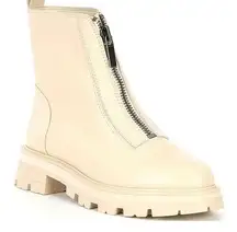 New! Gianni Bini × Nastia Liukin Bowery Leather Zip-Up Lug Sole Booties in Cream