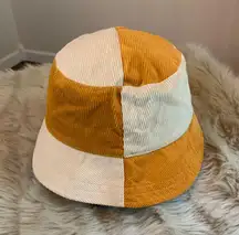 Retro inspired Corduroy Orange White colorblocked Bucket Sun Hat