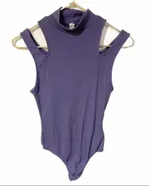 Free People Small Purple Ribbed Cold Shoulder One Piece Snap Sleeveless Bodysuit