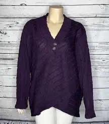 Weekend Suzanne Betro NWT 4X Purple Cableknit Tulip Hemline V-Neck Sweater Top