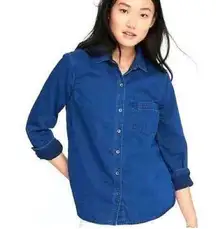 Old Navy Womens  Dark Wash Denim Chambray Classic Button Down Pocket Shirt  Sz L