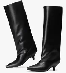 NEW - Sz 8.5 Black Knee High Boots for Women Wide Calf Pointed Toe Fold Over