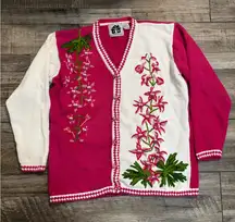 Storybook Knits Floral Snapdragon Embroidered Cardigan Size M