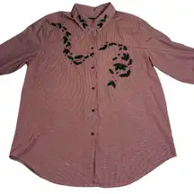 Karen Scott Women's Red Gingham‎ Christmas Holiday Holly Berry Embroidered Shirt