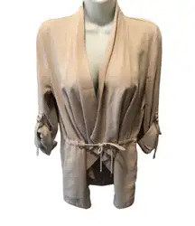 Zara Flowy Blazer Sz. S Cinched Waist Beige Rolled Sleeve Viscose Dressy Career