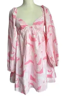 Moodie Women's Pink Babydoll Dress M Long Sleeve Sweetheart Neckline Milkmaid