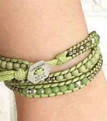 Katie Soleil Green Beads Triple Wrapped Beaded Cord Bracelet