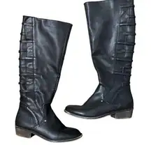 Ram Inlay Tall Black Vegan Leather Boots