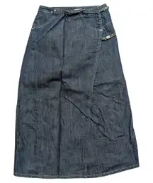Vintage Levi's Engineered Jeans Denim Maxi Skirt Womens XS Wrap Jean Buckle Y2K
