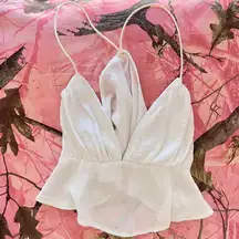 y2k flowy white triangle v neck crop top tank