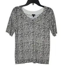Talbots Cheetah Leopard Print Short‎ Sleeve Cotton Crewneck Top Women Size Small