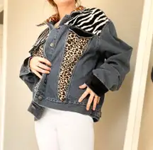 Vintage Mixed Animal Print Jean Jacket 