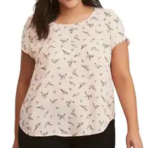 Torrid Pink Chiffon Black Bird Design Bow-Tie Keyhole-Back Top Women's  Size 3