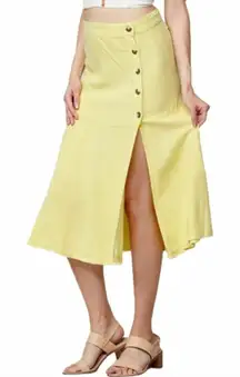 Free People Skirt Yellow Linen‎ Blend Midi 10 New $98