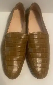 J.Crew Crocodile Texture Loafers Brown Slip On Flats Vegan Faux Leather Size 7.5