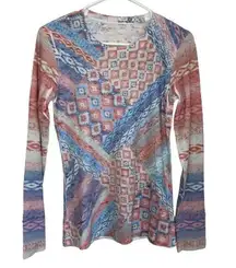 Whimsy Rose Blue Pink Baby Waffle Thermal Long Sleeve Shirt Top M